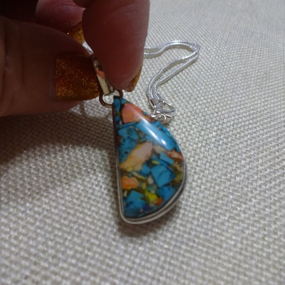 Beautiful OYSTER TURQUOISE Handmade Sterling 925 Pendant/Chain #598C